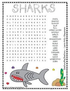 a printable shark word search for kids