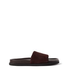 DESIGNED BY MR PORTER. Mr P. is committed to sourcing the best materials to ensure its designs stand the test of time. A refined take on pool slides, these sandals are crafted from suede that's padded for a more substantial look and have comfortable moulded footbeds and Vibram rubber soles. Mr P, Sandals For Men, Suede Sandals, The Test, Mens Sandals, Pool Slides, Suede Shoes, Mr Porter, Brown Suede