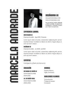 a black and white resume is shown