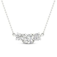 Three-Stone Diamond Necklace 1/2 ct tw Round 10K White Gold | Jared Three Diamond Necklace, Diamond Pendants Designs, Women's Necklace, Jared The Galleria Of Jewelry, Three Stone Diamond, Pendant Design, 2 Carat, Oval Diamond, Three Stone