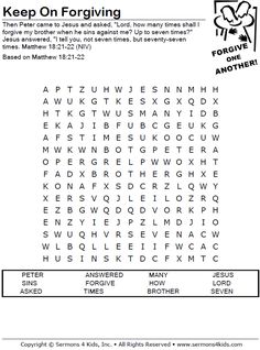 the keep on forgiving word search is shown in this printable activity page