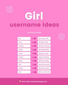 the girl username is displayed on a pink background with white letters and an arrow pointing to