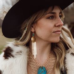 gold conchos pendants with genuine turquoise stones and Greek  chain detailing  14k gold hooks As seen on Lainey Wilson! Festival Concho Dangle Jewelry, Southwestern Fringe Earrings For Festivals, Bohemian Gold Chain Jewelry For Festivals, Western Style Dangle Earrings For Pierced Ears, Southwestern Fringe Dangle Earrings, Southwestern Fringe Dangle Jewelry, Handmade Western Gold Jewelry, Handmade Western Style Gold Jewelry, Handmade Western Dangle Earrings