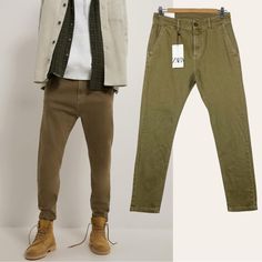 Zara Skinny Fit Chino Khaki Green Trouser Jeans Size-Men’s 29 Measurements (Approx.) Waist-15.5" Length-37.5" Inseam-27.5" Rise-10.5" Thigh-11" Ankle-6" -98% Cotton, 2% Elastane -Condition -Nwt Uts-2434 Casual, Business Casual, Uniform, Work, Slight Stretch, High Waisted Jeans, Streetwear, Street Style, Urban, Festival, Gorpcore, Gorp, Utility, Normcore, Hiking, Outdoors, Earthy, Techwear, Functional Fashion, Tactical, Outdoor, Contemporary, Industrial, Travel Zara Tapered Leg Jeans, Zara Tapered Leg Cotton Jeans, Khaki Straight Cargo Jeans, Khaki Straight Jeans For Work, Casual Stretch Khaki Jeans, Khaki Tapered Leg Cargo Jeans, Casual Straight Chinos By Zara, Casual Zara Straight Chinos, Zara Casual Straight Chinos