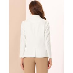 This Winter Shawl Lapel Work Blazer is designed for the modern working woman, featuring a sophisticated shawl lapel and long sleeves that exude professionalism and style in any office setting. A must-have option for the new season, add new styles to your wardrobe. Equipped with spacious pockets, this office jacket blazer offers practicality along with its elegant design. Store your essentials like keys or small personal items conveniently while on the go. With its classic design and neutral colo Elegant Office Blazer With Lapel Collar, Elegant Single-breasted Blazer For Office, Elegant Fall Blazer For Office, White Notched Blazer For Office, Elegant Long Sleeve Blazer For Office, Elegant Long Sleeve Office Blazer, Elegant Office Blazer, Professional Structured Office Blazer, Elegant Notch Lapel Outerwear For Office