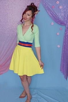 Mulan inspired Disneybound dress by Lola Nova. Perfect for a Mulan Disneybound outfit! #disney #dapperday #disneystyle #disneyfashion #disneybound Mulan Disneybound, Green Yellow Dress, Subtle Cosplay, Bounding Outfits, Disney Sewing, Disney Princess Inspired Outfits, Disneybound Ideas, Dapper Day Outfits, Chinese Princess Dress