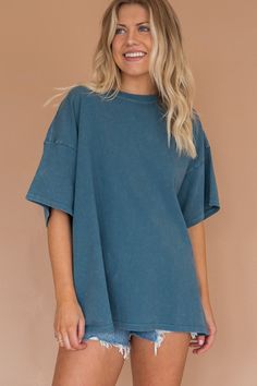 Laid Back Oversized Cotton Tee – UOI Boutique Oversized Blue T-shirt For Everyday, Oversized Blue T-shirt With Drop Shoulder, Oversized Solid Color Crew Neck T-shirt, Oversized Basic Solid Color T-shirt, Oversized Solid Color T-shirt For Summer, Oversized Washed T-shirt With Crew Neck, Oversized Washed Crew Neck T-shirt, Trendy Blue Drop Shoulder Tops, Oversized Washed T-shirt For Fall