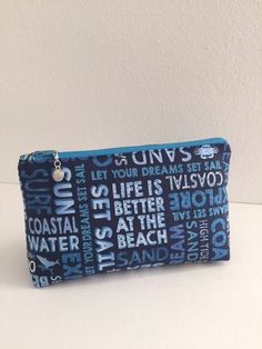 Beach Zipper Pouch, Beach Words, Blue Makeup bag, Travel Bag, Electronics Bag, Life Is Better At The Beach, Beachy Zipper Bag Blue Makeup Bag, Tropical Bag, Jewelry Travel Bag, Beach Words, Life Gifts, Beach Inspiration, Essential Pouch, Tech Pouch, Makeup Bag Travel