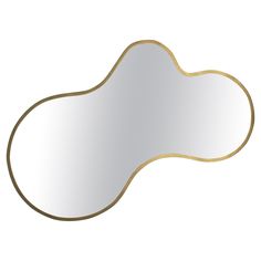 an oval shaped mirror with gold trim around the edges and bottom edge, on a white background