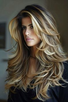 Haircut Feathered Long Hair, Long Layered Rocker Hair, Long Feathered Layers Fine Hair, Modern Farrah Fawcett Hair Long Layered, Women’s Wolf Cut Long Hair, Layered Haircuts For Women, Layered Hair With Bangs, Mother Of The Bride Hair