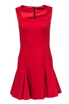 Current Boutique-Jay Godfrey - Red Square Neck Mini Dress Sz 6 Chic A-line Holiday Mini Dress, Fitted A-line Mini Dress For Holiday, Solid Fit And Flare Mini Dress For Date Night, Elegant Stretch A-line Mini Dress, Flirty A-line Pleated Mini Dress, Flirty A-line Mini Dress With Pleats, Classic Spring Mini Dress For Party, Solid Color Mini Dress For Party With Flattering Silhouette, Elegant Solid Fit And Flare Mini Dress