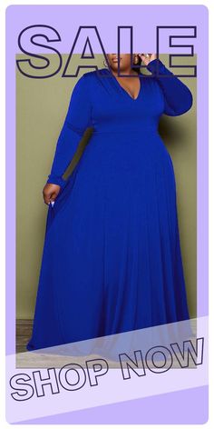 Deep Blue Casual Elegant Solid Split Joint V Neck A Line Plus Size Dresses Blue Non-stretch Maxi Dress, Blue Solid Color Maxi Dress For Party, Non-stretch Blue Maxi Dress, Blue Party Dress With Splicing Details, Chic Blue Non-stretch Maxi Dress, Blue Solid Color Maxi Dress, Royal Blue Long Sleeve Maxi Dress For Spring, Orange Fashion, Green Fashion