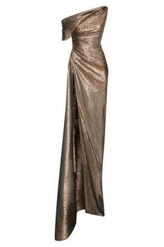 Gold Gala Dress, Gold Gown Dress, Draped Gown, Drape Gowns, One Shoulder Gown, Gala Dresses, Dark Gold, Glam Dresses, Ladies Dress Design