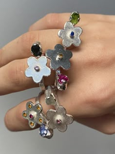 Y2k Flower, Punk Design, Flower Rings, Family Jewels, Funky Jewelry, Stacked Jewelry, Bling Rings, Contemporary Jewelry, Flower Ring