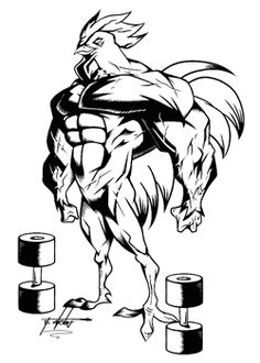 a black and white drawing of a muscular man doing exercises with toilet paper in front of him