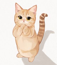 a cat is standing on its hind legs and making a hand gesture with one paw