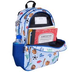 Your child will be the talk of the playground with the Wildkin 15 Inch Kids School Backpack! Eye-catching patterns and a functional design come together to make this backpack for boys and girls a fun addition to your child’s school and travel essentials. Two padded, adjustable shoulder straps and a padded back provide comfort, while the durable top handle is perfect for hanging in a locker before heading to class. We’ve designed our 15 Inch to withstand even the toughest, homework-filled school Blue Rectangular Backpack For School Events, Fun Blue School Backpack, Sporty School Backpack For Back To School, Sporty Backpack For Back To School, Blue Backpack For School Events, School Backpack For Back To School, Playful Blue Bags For School Events, Casual Backpack For End Of School Year, Back To School Spirit Backpack