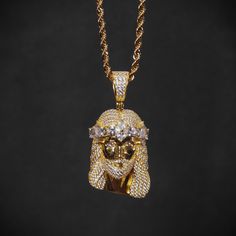 Jesus piece - Gold Dealers Iced Out Diamond Necklace For Streetwear, Gold Rope Chain Jewelry For Streetwear, Streetwear Iced Out Jewelry With Cubic Zirconia, Streetwear Iced Out Cubic Zirconia Jewelry, Iced Out Cubic Zirconia Jewelry For Streetwear, Streetwear Diamond Necklace With Bling, Streetwear Bling Necklace With Cubic Zirconia, Streetwear Cubic Zirconia Necklace With Bling, Gold Rope Chain Jewelry