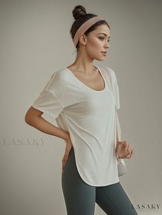 Lasaky - Moisture-Managing Workout Shirt for Women's Sports Sports Top With Relaxed Fit, Versatile Sports Tops With Relaxed Fit, Versatile Sports Top With Relaxed Fit, Versatile Relaxed Fit Tops For Gym, White Sporty T-shirt For Light Exercise, Relaxed Fit Solid Tops For Light Sports, Versatile White Tops For Light Exercise, Breathable Short Sleeve Tops For Light Exercise, White Sportswear Yoga Top