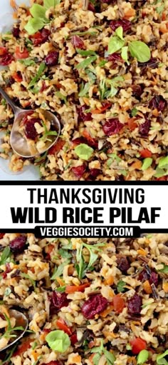 thanksgiving wild rice pilaf with cranberries and lettuce in it