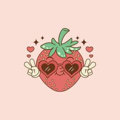 a strawberry with heart shaped glasses on it's face and the words i love you written