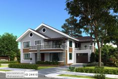 a two story house with lots of windows and balconies on the second floor