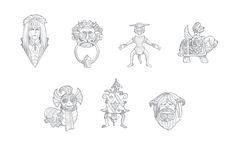 some drawings of different characters from the cartoon series, including one with an evil face and two