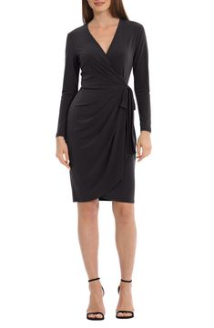 Maggy London Matte Jersey Long Sleeve Wrap Dress | Nordstromrack Chic Long Sleeve Faux Wrap Dress, Long Sleeve Faux Wrap Evening Dress, Elegant Long Sleeve Wrap Dress With Tie Waist, Evening Long Sleeve Faux Wrap Dress, Long Sleeve Faux Wrap Dress For Fall, Faux Wrap Long Sleeve Dress For Fall, Fall Long Sleeve Faux Wrap Dress, Long Sleeve Tie Waist Wrap Dress For Work, Long Sleeve Wrap Dress With Tie Waist For Work