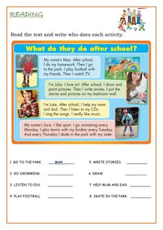 the worksheet for reading about what they are doing with pictures and words on it