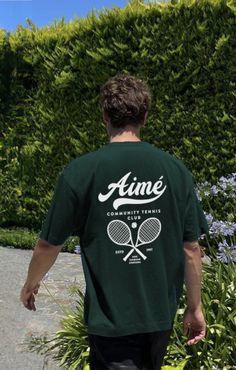 Dark Green Aimé Tennis Club T-shirt 100% Cotton with Vintage Old Money Tee Style Tennis Club Tshirt, Vintage Sports Tees, Old Money T Shirt, Sport Tshirt Designs Graphics, Old Money Tshirt, Vintage Old Money, Cat Logo Design, Sports Tshirt Designs