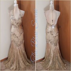 100% Silk Designer Cache Size 2 Color Beige Elegant Brown Maxi Dress For Gala, Elegant Brown Maxi Dress For Wedding, Elegant Brown Formal Dress, Elegant Brown Maxi Dress For Evening, Elegant Brown Evening Dress, Elegant Long Brown Dress, Elegant Brown Evening Dress For Formal Occasions, Fitted Brown Evening Dress, Brown Long Dress For Formal Occasions