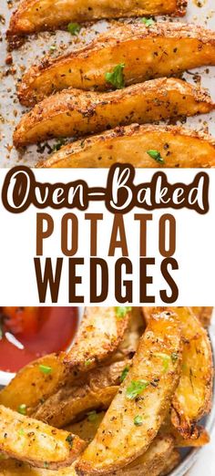 oven baked potato wedges on a plate with ketchup