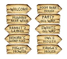 four wooden signs with words on them that say, welcome to the people in this house