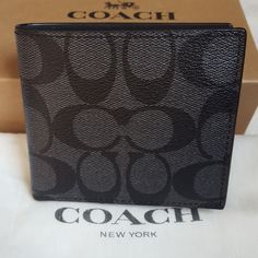 Brand New Men's Coach Double Billfold Wallet Signature Coated Canvas With Smooth Leather Interior Two Full Length Bill Compartments 8 Credit Card Slots, 2 Slip Pockets Dimensions: 4.25" X 3.50" X 0.75" Color: Charcoal/Black * Gift Box And Dust Bag Available Upon Request. Please Message Me After Purchase. Coach New York, Billfold Wallet, Men Gifts, Coach Wallet, Black Gift Boxes, Charcoal Black, Black Gift, Leather Interior, Black Charcoal