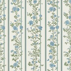 Evie Wallpaper - Painted Paper Timeless Cottage, Green Vines, Bedroom Updates, Blue Florals, Calming Atmosphere, Pattern Repeat, Traditional Interior, Painted Paper, Vertical Stripes