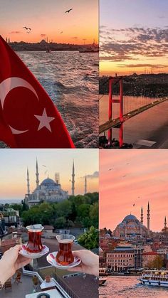 there are four pictures that show different places in the world, including turkey and turkey