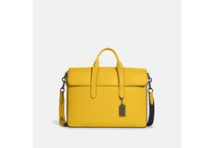 COACH® | Sullivan Portfolio Brief Yellow Leather Bag For Work, Crossbody Laptop Bag With Zipper Closure, Office Crossbody Laptop Bag With Zipper, Solid Satchel With Adjustable Strap For Work, Office Crossbody Laptop Bag With Zipper Closure, Classic Yellow Satchel With Adjustable Strap, Crossbody Laptop Bag With Adjustable Strap, Workwear Satchel With Adjustable Strap And Flap, Office Crossbody Laptop Bag With Adjustable Strap