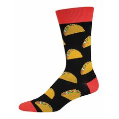 Make everyday TACO TUESDAY on your feet! Sock size 10-13 fits U.S. men’s shoe size 7-12.5 (but one size fits most). Fiber Content: 70% Cotton, 27% Nylon, 3% Spandex Taco Man, Funky Socks, Sock Drawer, Mens Crew Socks, Sock Game, Crazy Socks, Socks For Men, Funny Socks, Black Socks