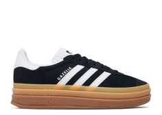 PRICES MAY VARY. adidas Gazelle Bold Womens Black Gum IE0876 Size 7.5 Brand: adidas Product Type: SHOES It wouldn't be a list of adidas' most iconic shoes without the Gazelle. First worn on indoor courts in the '70s, the suede shoe is gaining new fans to this day. Now the style you covet is lifted up to new heights. It's stacked three layers high, for a new perspective on the classic style. The details stay sporty with buttery-soft suede and serrated 3-Stripes. A metallic-gold "Gazelle" is the f Adidas Gazelle Women, Adidas Gazelle Bold, Gymnastics Shoes, Gazelle Bold, Iconic Shoes, Indoor Soccer, Female Gymnast, Adidas Originals Mens, Black Gums