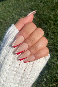 Fail Nails, Red And White Nails, Unghie Sfumate, Red Acrylic Nails, Square Acrylic Nails, Chic Nails