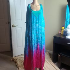 Nwt!! See Pictures For Condition And Details. Size Small But Looks Like One Size Fits All. Turquoise Silk Dress For Spring, Silk Lined Beach Dresses, Silk Lined Dress For Vacation, Blue Flowy Long Midi Dress, Flowy Blue Long Midi Dress, Silk Long Sleeve Beach Cover-up Dress, Long Blue Dress For Beach Cover-up, Bohemian Blue Silk Maxi Dress, Blue Silk Bohemian Maxi Dress