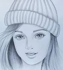 a drawing of a woman wearing a beanie and looking into the distance with her eyes wide open