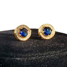 Brand New Women's Round Gold Sapphire Stud Earrings 18k Yellow Gold Plated 925 Sterling Silver (Stamped) Genuine 1ct Lab Created Radiant Cut Diamonds Natural 1ct Blue Sapphire Gemstones 12mm Size Retail Price $350 Buy With Confidence From A Top Rated Seller W/ A 99%+ Feedback Rating! A0236 (Id-714) Blue Birthstone Earrings For Formal Occasions, Formal Blue Birthstone Earrings, Blue Sapphire Earrings In Fine Jewelry Style, Fine Jewelry Blue Sapphire Earrings, Fine Jewelry Blue Sapphire Earrings Lab-created, Blue Halo Setting Earrings For Formal Occasions, Blue Halo Setting Earrings For Formal Events, Formal Blue Halo Setting Earrings, Sapphire Birthstone Earrings For Formal Occasions