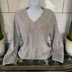 Super Comfy And Cozy - Perfects For Winter & Spring Weather! Cozy Fit V-neck Sweater, H&m Tops For Loungewear In Fall, Cozy Gray V-neck Top, H&m Knit V-neck Top, Cozy H&m Tops For Fall, Cozy Winter Tops By H&m, H&m Cozy Knit Tops, Cozy Knit Tops By H&m, Casual Gray Soft Knit V-neck Sweater