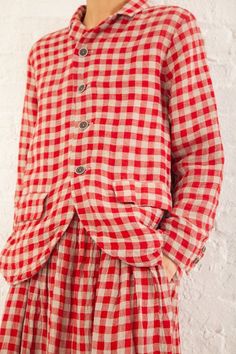 via Garmentory | URL: https://www.garmentory.com/sale/ichi/womens-jackets/292972-linen-gingham-jacket-in-red Simple Linen, Gingham Jacket, Fukuoka Japan, Cooler Look, Red Gingham, Fukuoka, New York New York, Linen Clothes