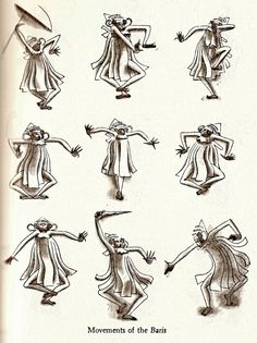 an old book with some drawings of people doing different things