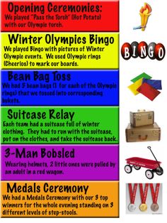 a poster with instructions on how to use the olympic symbols for games and activities in winter olympics