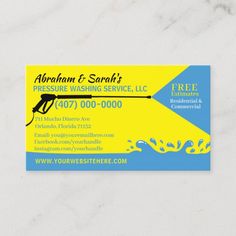 a business card that is yellow and blue with an image of a scuba diver on it