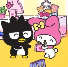 an animated image of hello kitty and her cat friend