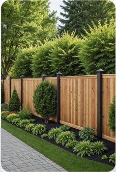 Brick Fence Ideas Backyards, Fencing In Front Yard, Front Of House Privacy Ideas, Wood Fence Landscape Ideas, Back Garden Fence Ideas, 6ft Privacy Fence Ideas, Outdoor Wood Fence Ideas, Backyard Fence Gate Ideas, The Fence Design